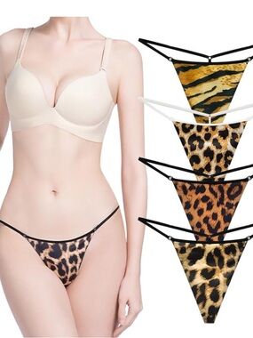 Women’s Leopard Print G-String Thongs - 4-Pack